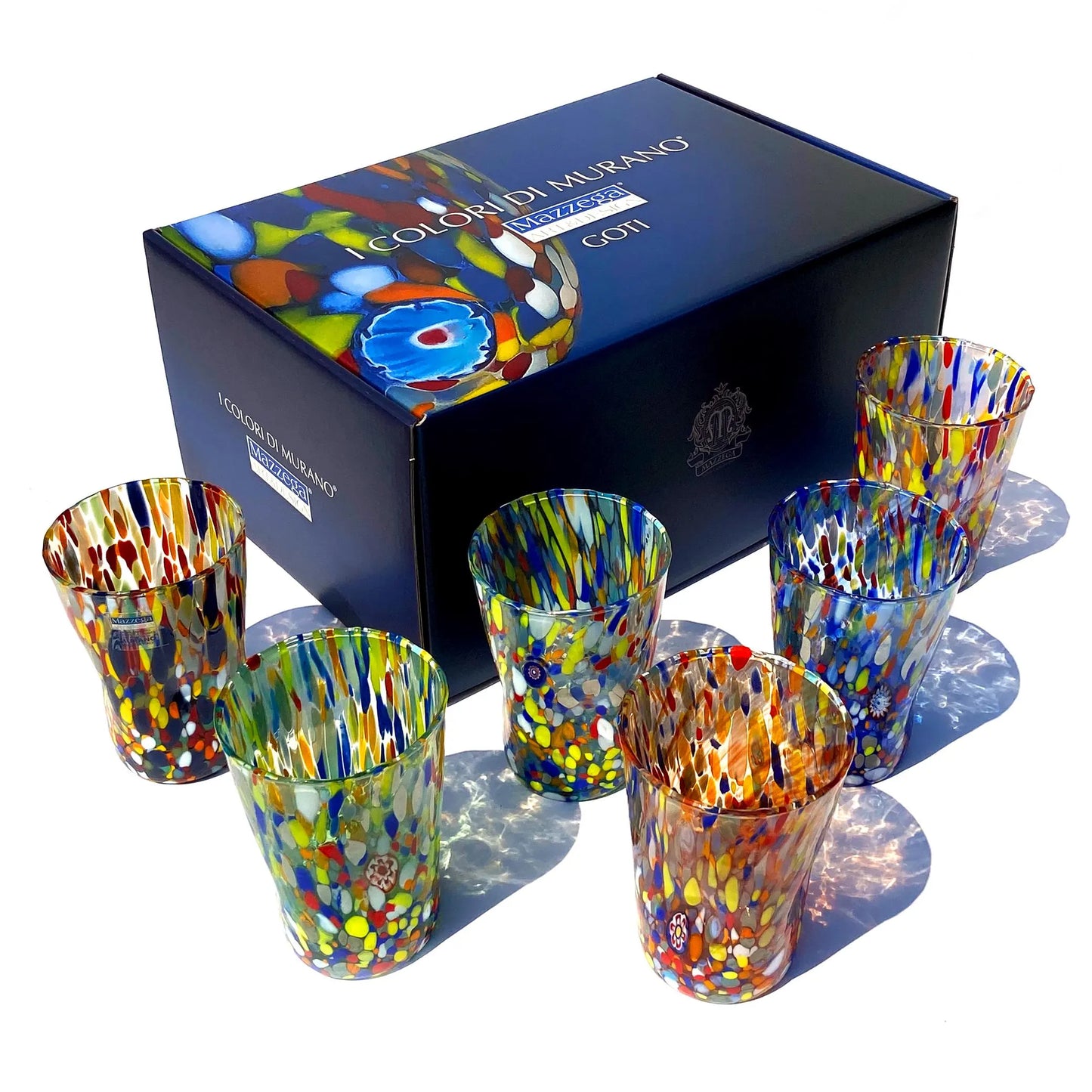 6 Verres en Verre "Les Couleurs de Murano". TUMBLE-CLASSIC-MIX