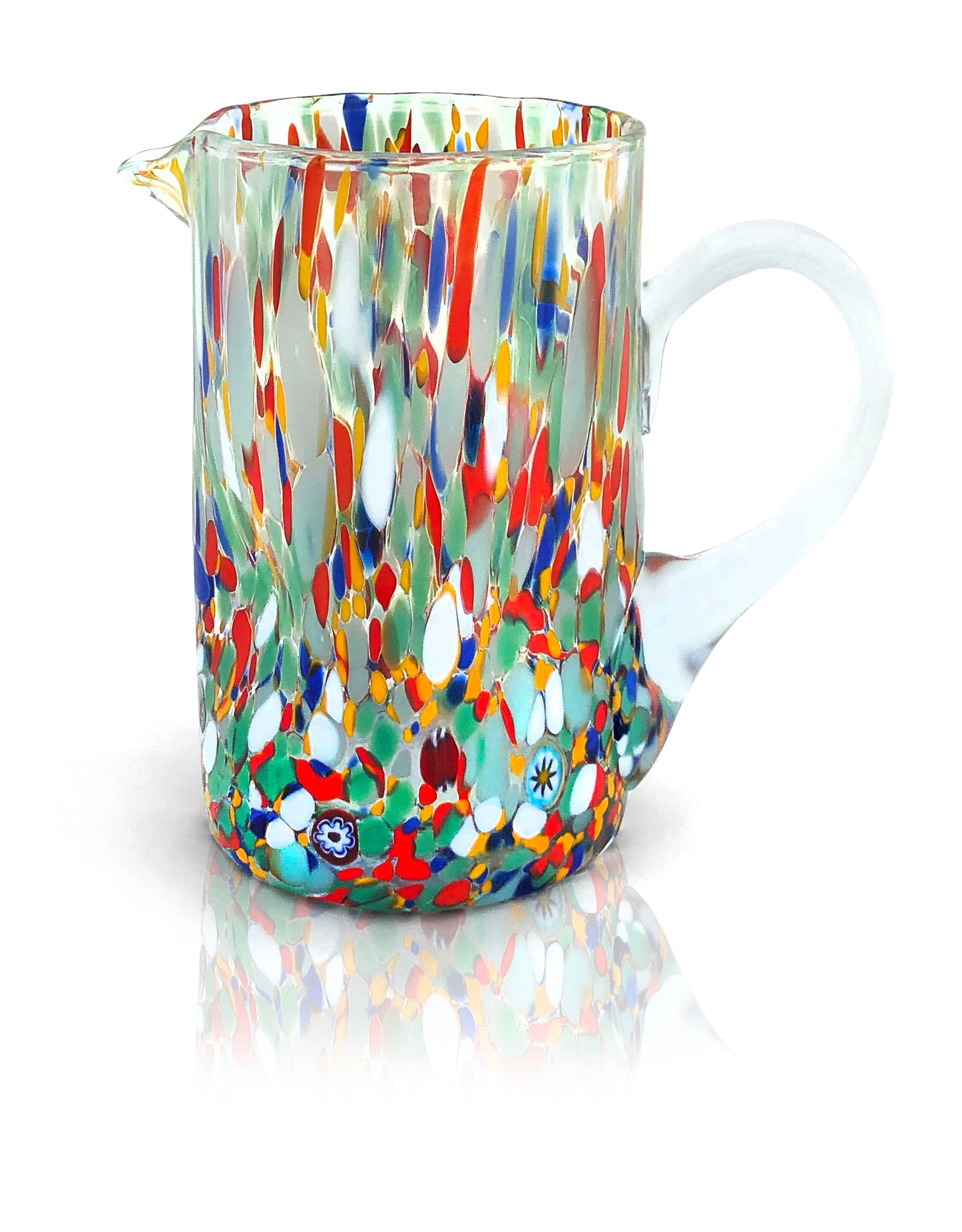 Caraffa Arlecchino in Vetro Soffiata e Lavorata a Mano con Murrine di Murano, linea “I Colori di Murano” 500 ml. Made in Italy