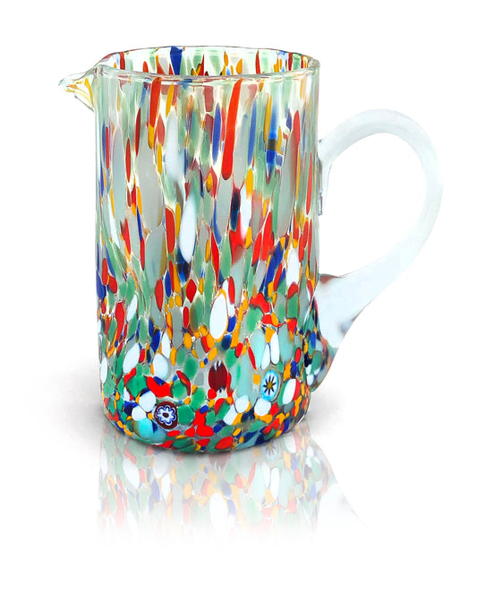 Caraffa Arlecchino in Vetro Soffiata e Lavorata a Mano con Murrine di Murano, linea “I Colori di Murano” 500 ml. Made in Italy