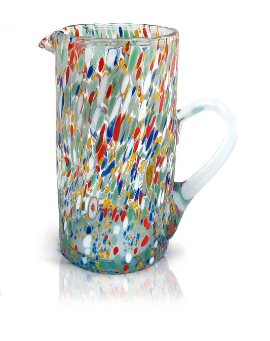 1 Caraffa Arlecchino in Vetro Soffiata e Lavorata a Mano con Murrine di Murano, linea “I Colori di Murano” 1000 ml. Made in Italy