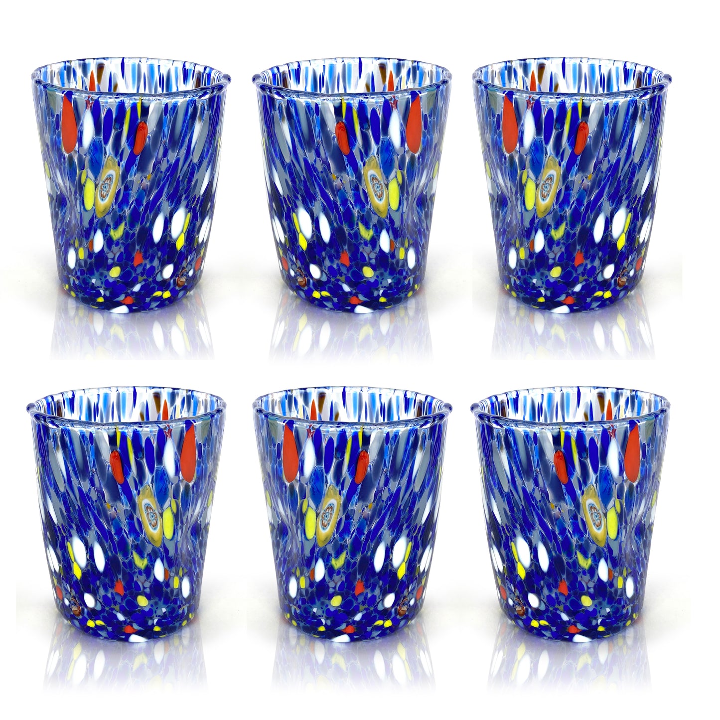 6 Bicchieri Goto Tumbler in Vetro Soffiati e Lavorati a Mano con Murrine Murano - I Colori di Murano - COLOMBINA Tumbler 350 ml.