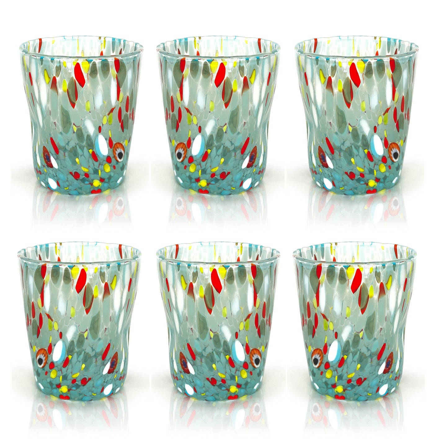 6 Bicchieri Goto Tumbler in Vetro Soffiati e Lavorati a Mano con Murrine Murano - I Colori di Murano - COLOMBINA Tumbler 350 ml.
