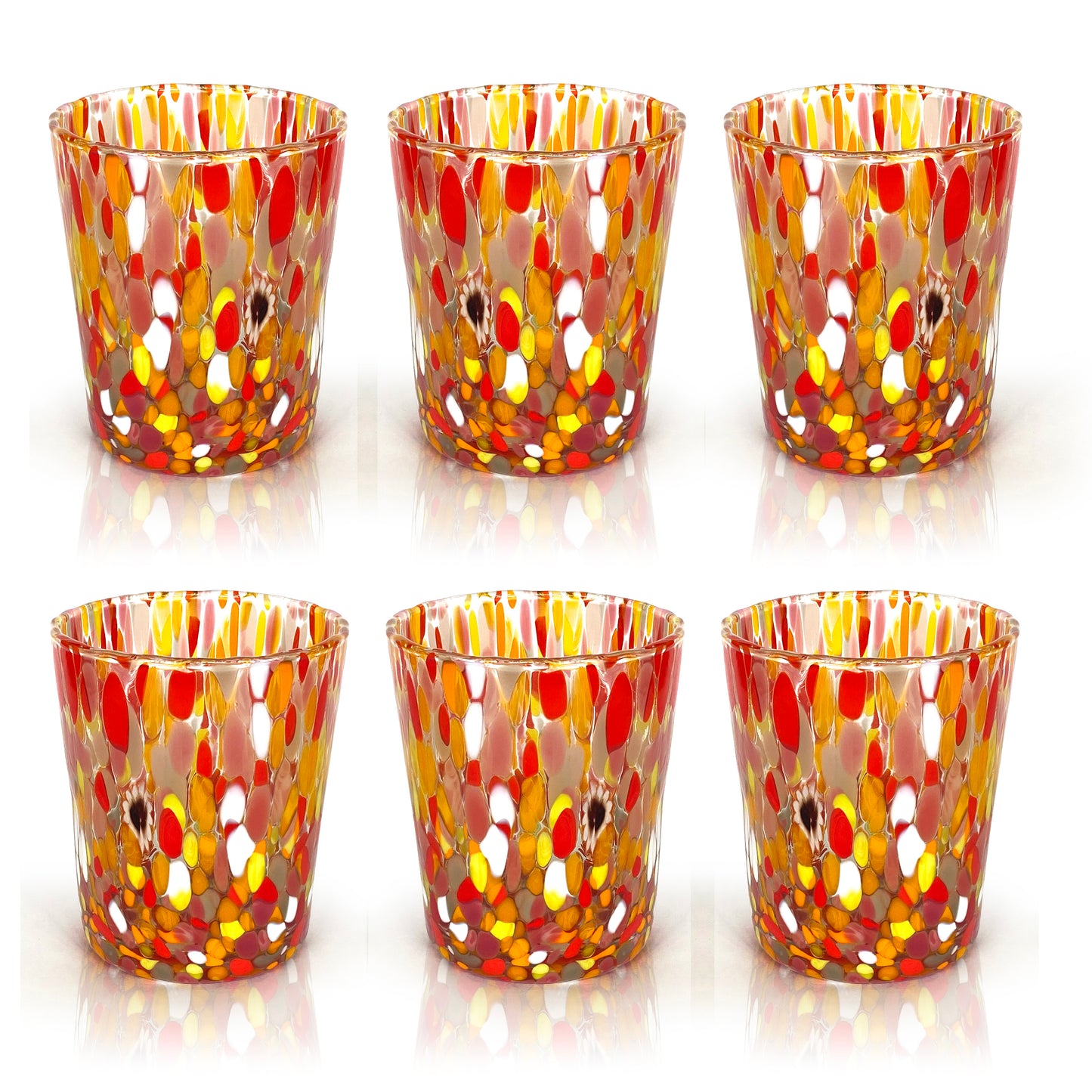 6 Bicchieri Goto Tumbler in Vetro Soffiati e Lavorati a Mano con Murrine Murano - I Colori di Murano - COLOMBINA Tumbler 350 ml.