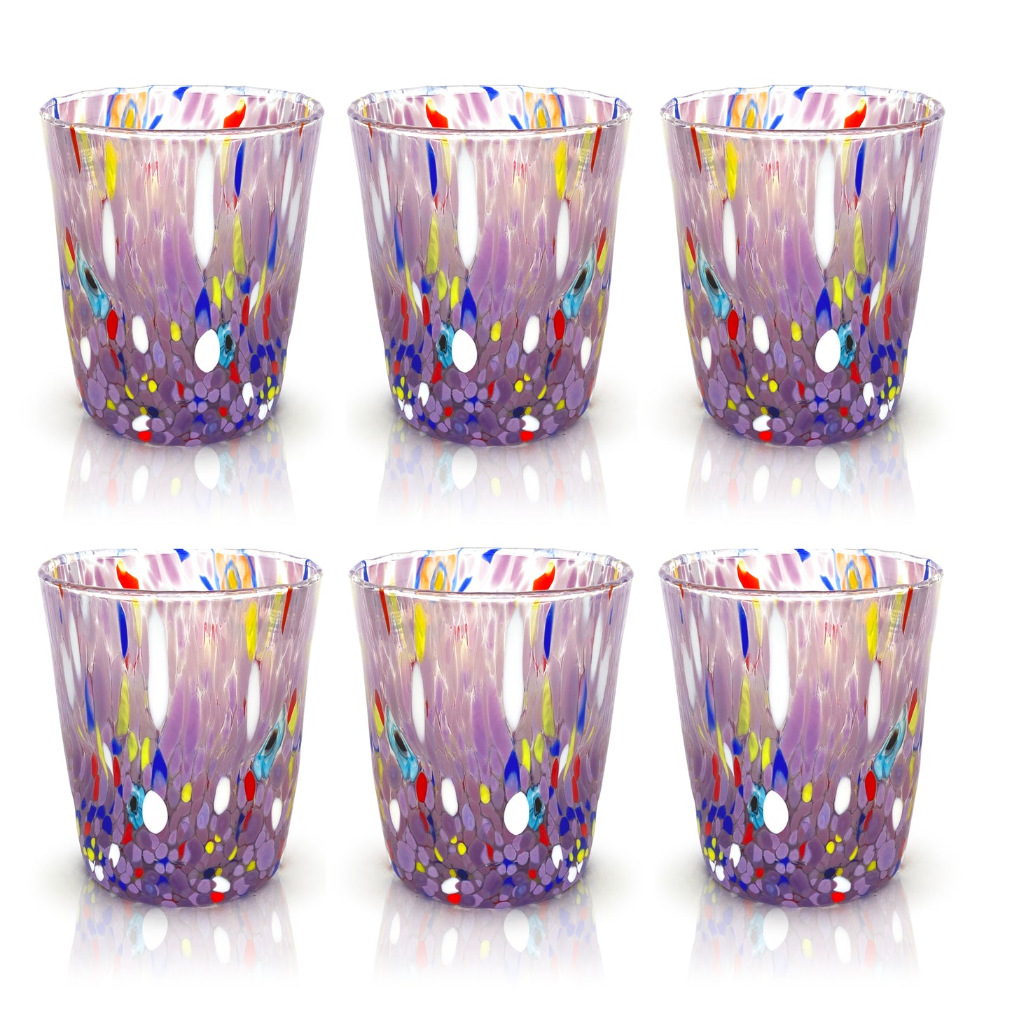 6 Bicchieri Goto Tumbler in Vetro Soffiati e Lavorati a Mano con Murrine Murano - I Colori di Murano - COLOMBINA Tumbler 350 ml.