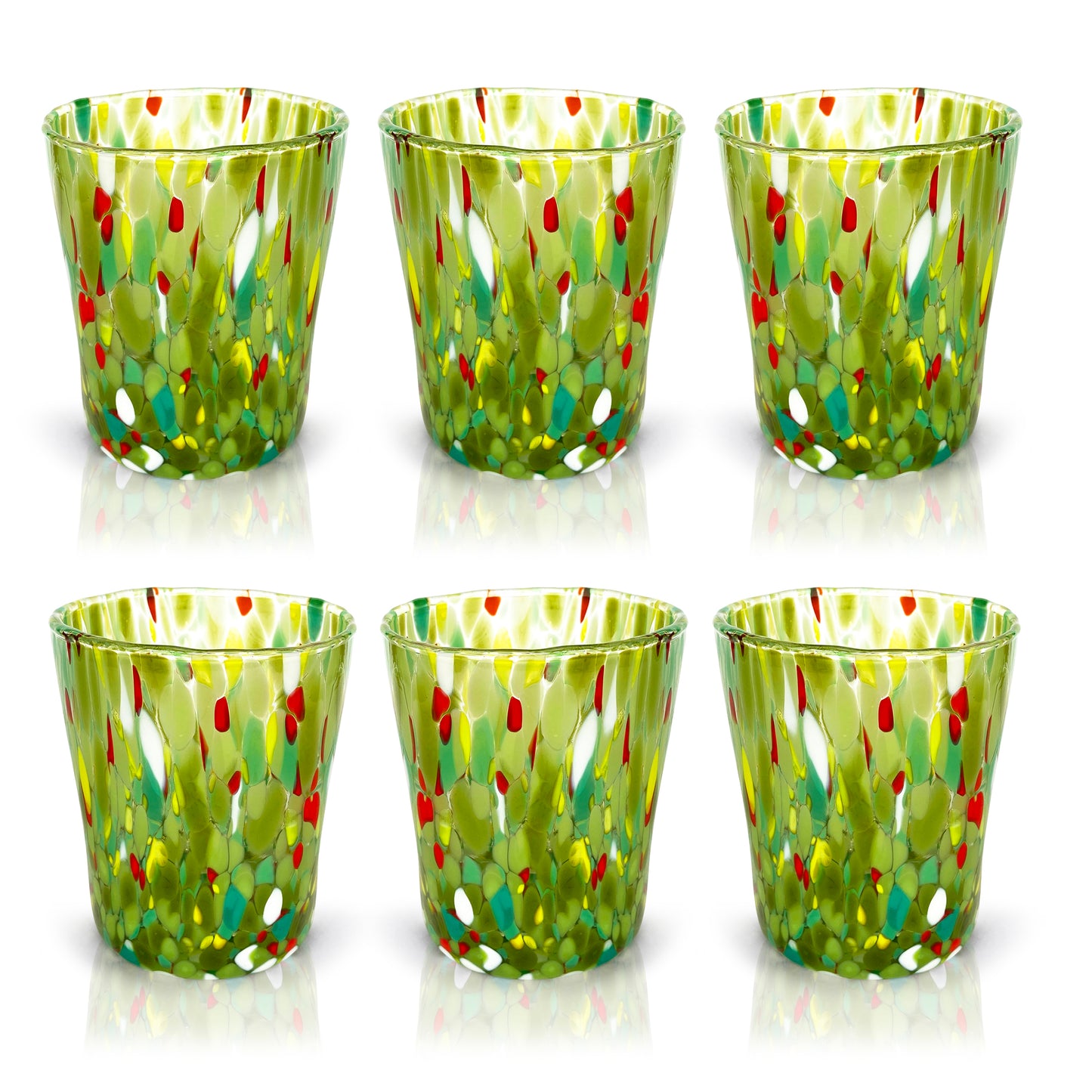 6 Bicchieri Goto Tumbler in Vetro Soffiati e Lavorati a Mano con Murrine Murano - I Colori di Murano - COLOMBINA Tumbler 350 ml.