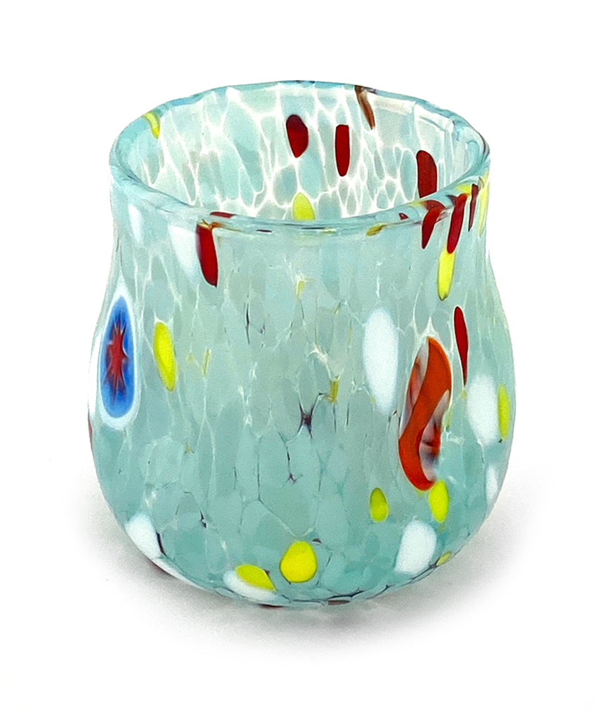 6 Bicchieri Shot Colombina in Vetro Soffiati e Lavorati a Mano con Murrine di Murano, linea “I Colori di Murano” 70 ml. Made in Italy