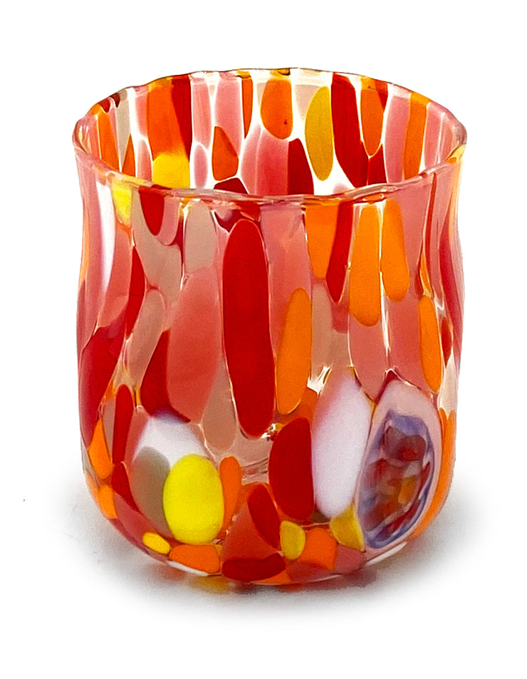 6 Bicchieri Shot Colombina in Vetro Soffiati e Lavorati a Mano con Murrine di Murano, linea “I Colori di Murano” 70 ml. Made in Italy