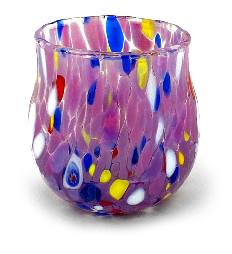 6 Bicchieri Shot Colombina in Vetro Soffiati e Lavorati a Mano con Murrine di Murano, linea “I Colori di Murano” 70 ml. Made in Italy