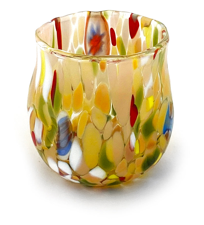 6 Bicchieri Shot Colombina in Vetro Soffiati e Lavorati a Mano con Murrine di Murano, linea “I Colori di Murano” 70 ml. Made in Italy