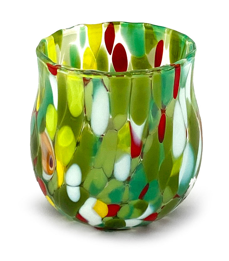 6 Bicchieri Shot Colombina in Vetro Soffiati e Lavorati a Mano con Murrine di Murano, linea “I Colori di Murano” 70 ml. Made in Italy