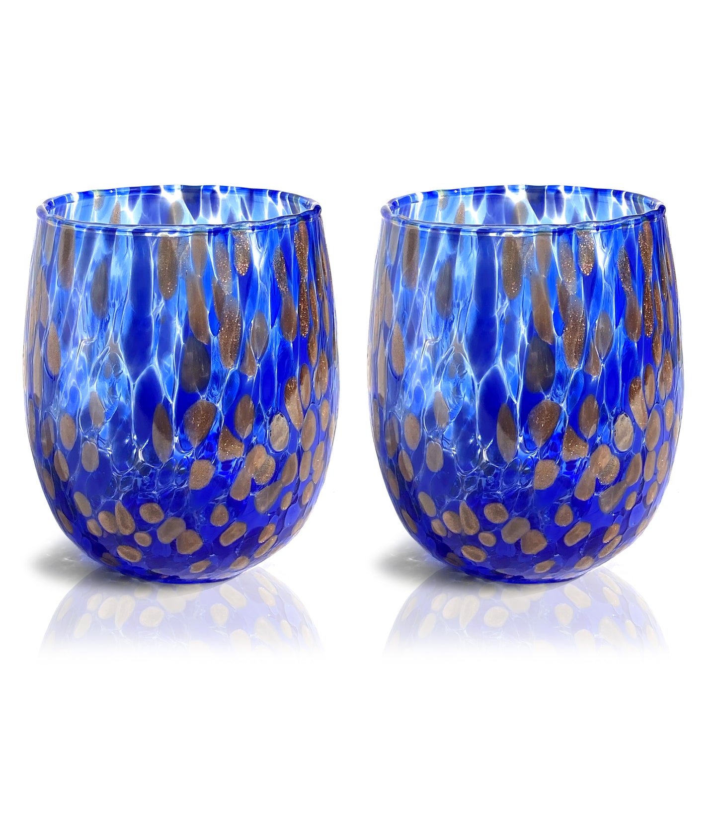 Calici da Vino E Bicchieri Blu e Rossi con Avventurina in Vetro Soffiati e Lavorati a Mano “I Colori di Murano” - Made in Italy