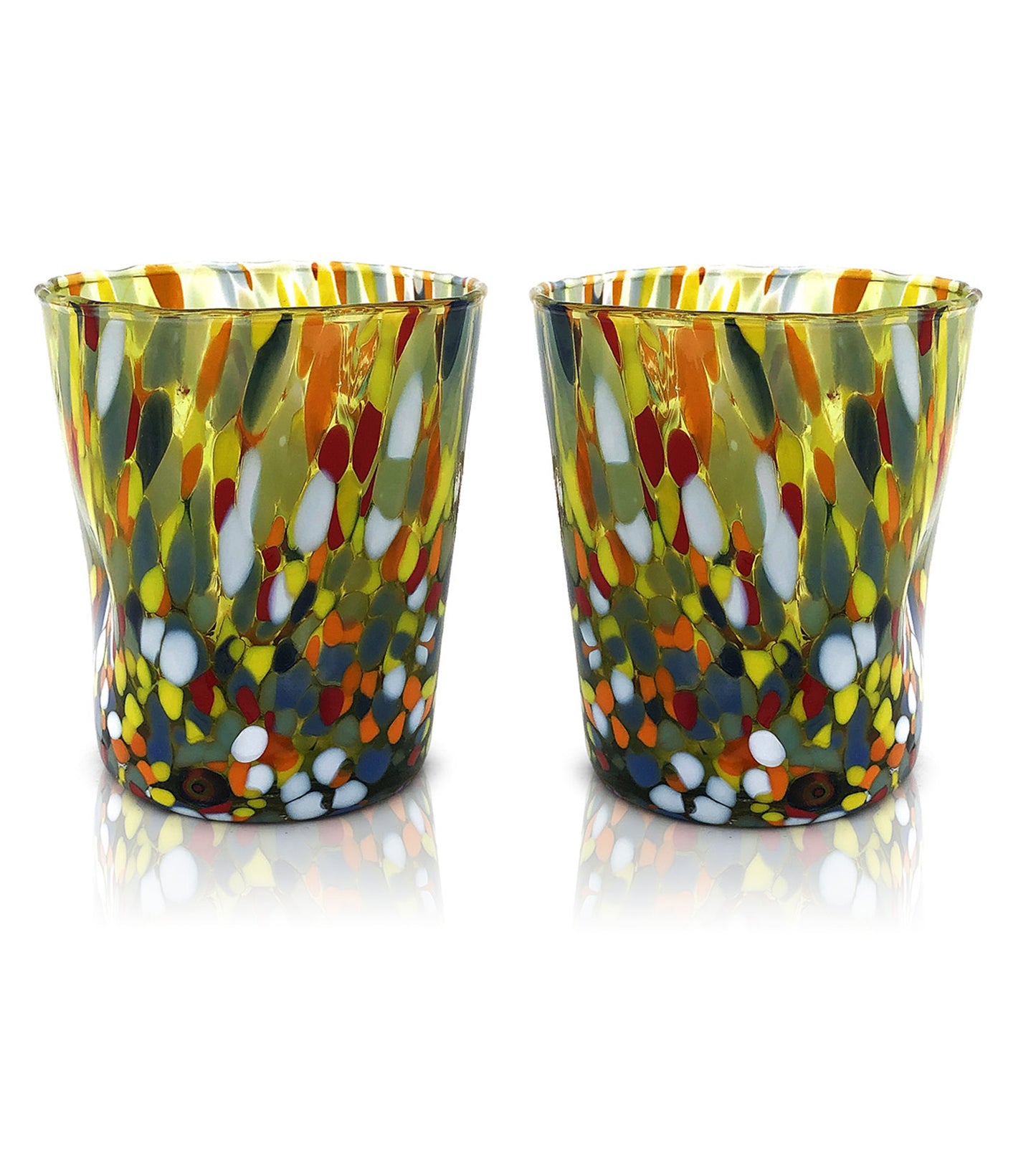 Bicchieri Tumbler Classic in Vetro Soffiati e Lavorati a Mano con Murrine di Murano, linea “I Colori di Murano” 350 ml. Made in Italy