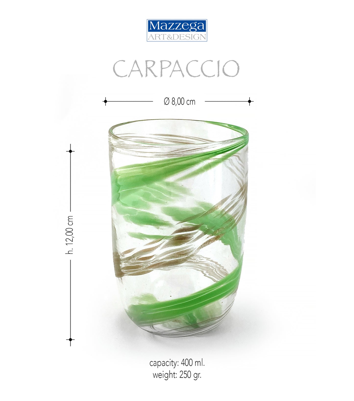 Bicchieri Carpaccio in vetro di Murano, realizzati nell'isola di Murano, soffiati e lavorati a mano da maestri Vetrai - SPECIAL EDITION - 400 ml.