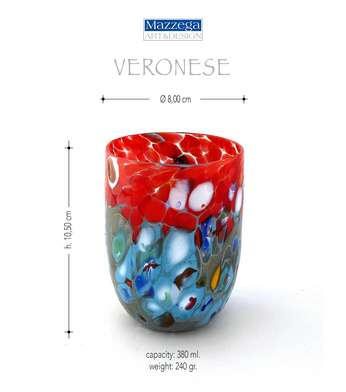 6 Verres en Verre "Les Couleurs de Murano". TUMBLE-CLASSIC-MIX