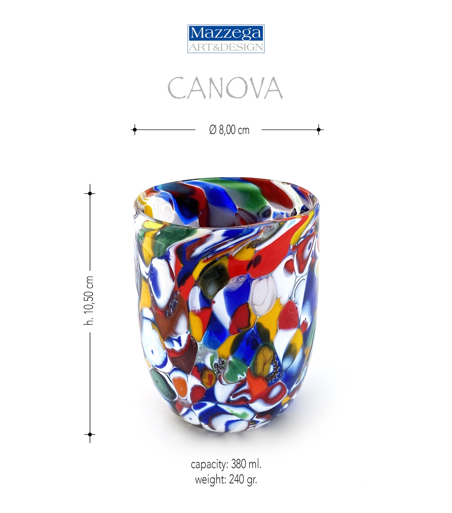 Bicchieri Canova in vetro di Murano, realizzati nell'isola di Murano, soffiati e lavorati a mano da maestri Vetrai - SPECIAL EDITION - 380 ml.