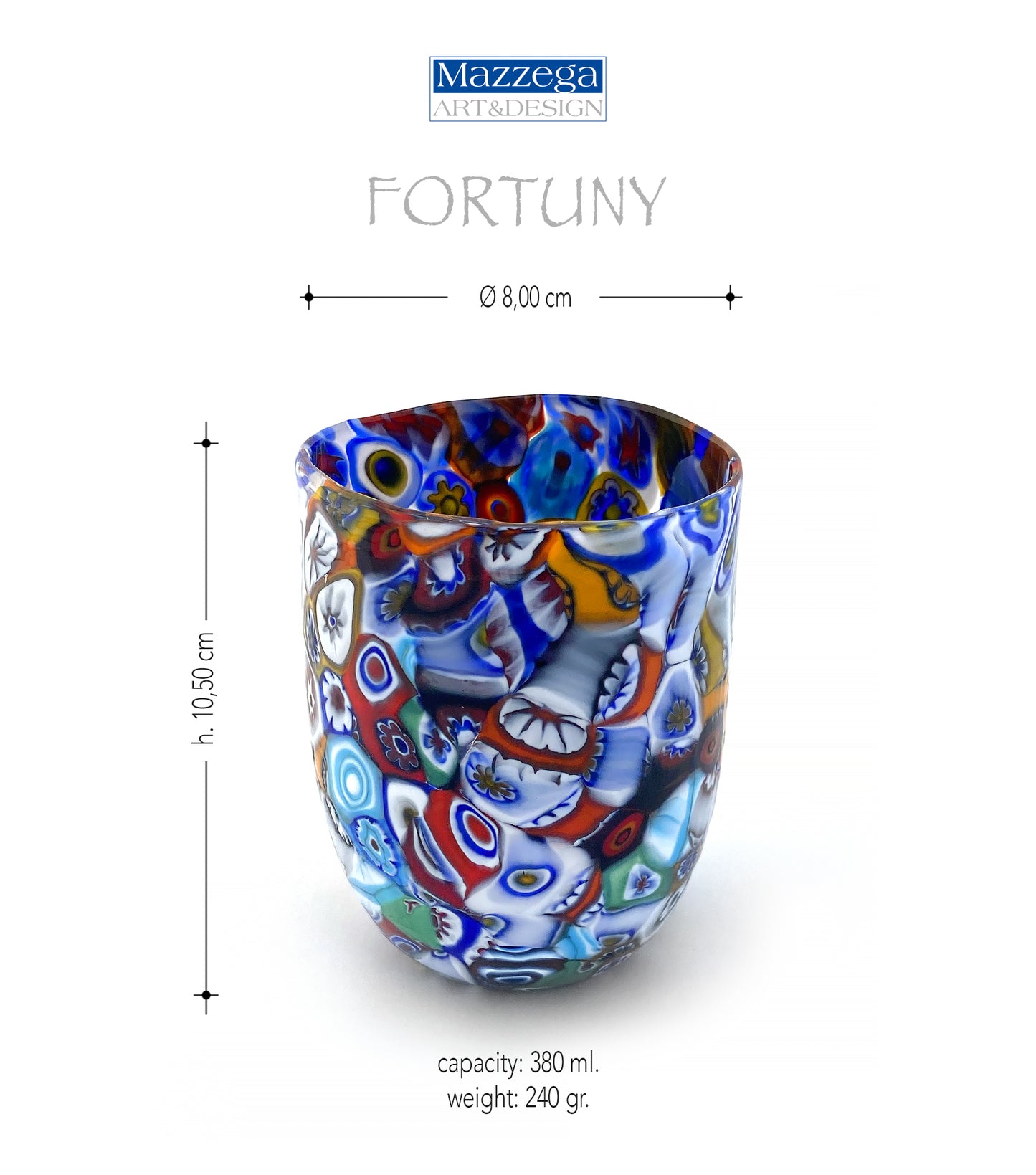 Bicchieri Fortuny in vetro di Murano, realizzati nell'isola di Murano, soffiati e lavorati a mano da maestri Vetrai - SPECIAL EDITION - 380 ml.