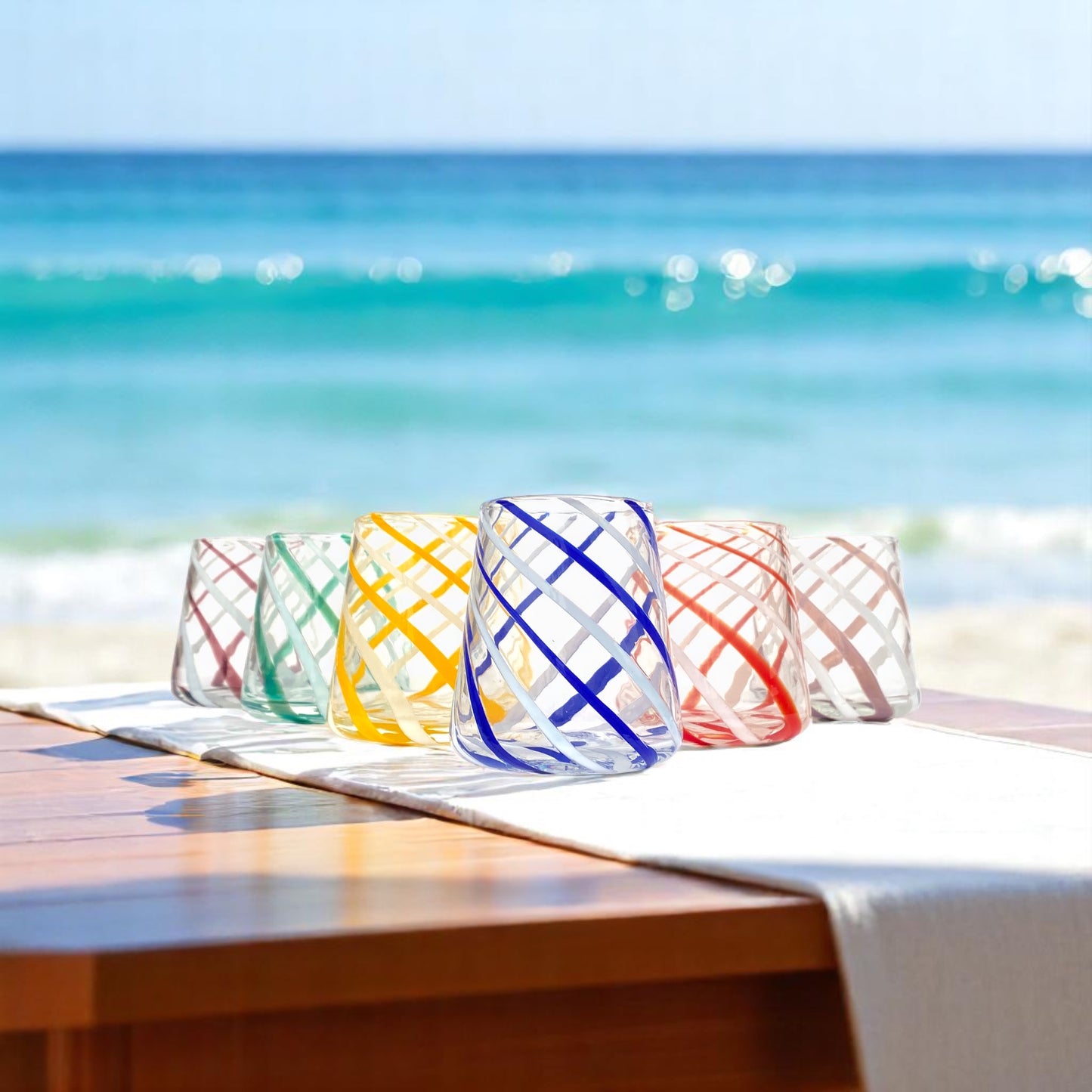 Goto Tumbler-Gläser aus mundgeblasenem und handgefertigtem Glas mit Murrine Murano – Die Farben von Murano – COLOMBINA Tumbler 350 ml.