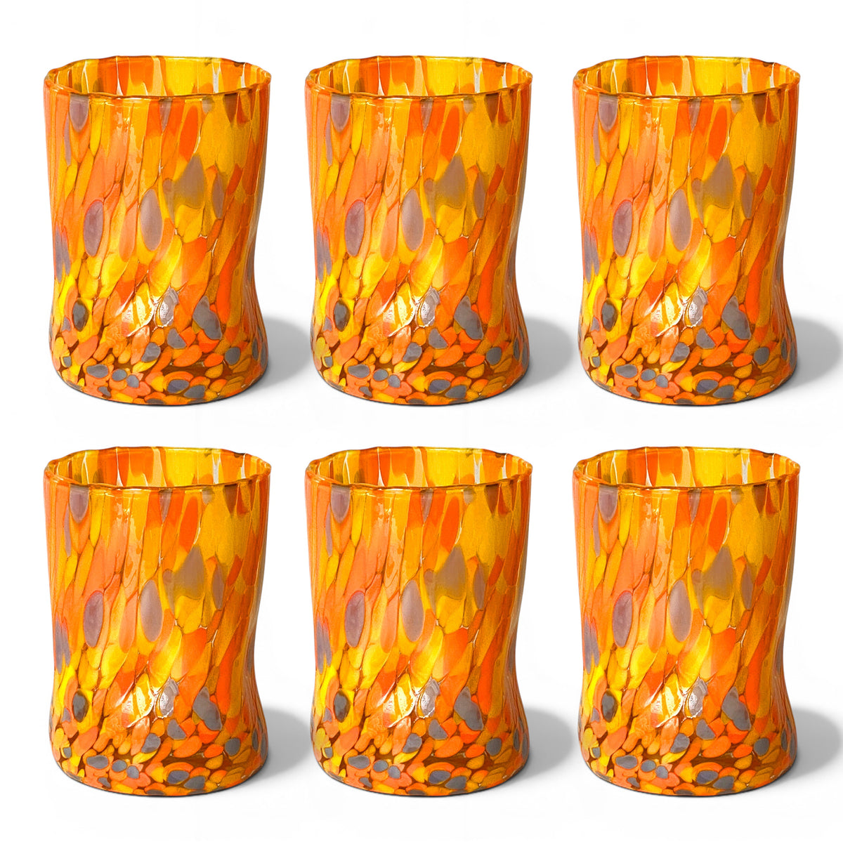Verres Tumbler Naif en Verre Soufflé et Travaillé à la Main avec des Murrines de Murano, ligne "I Colori di Murano" 395 ml. Fabriqué en Italie