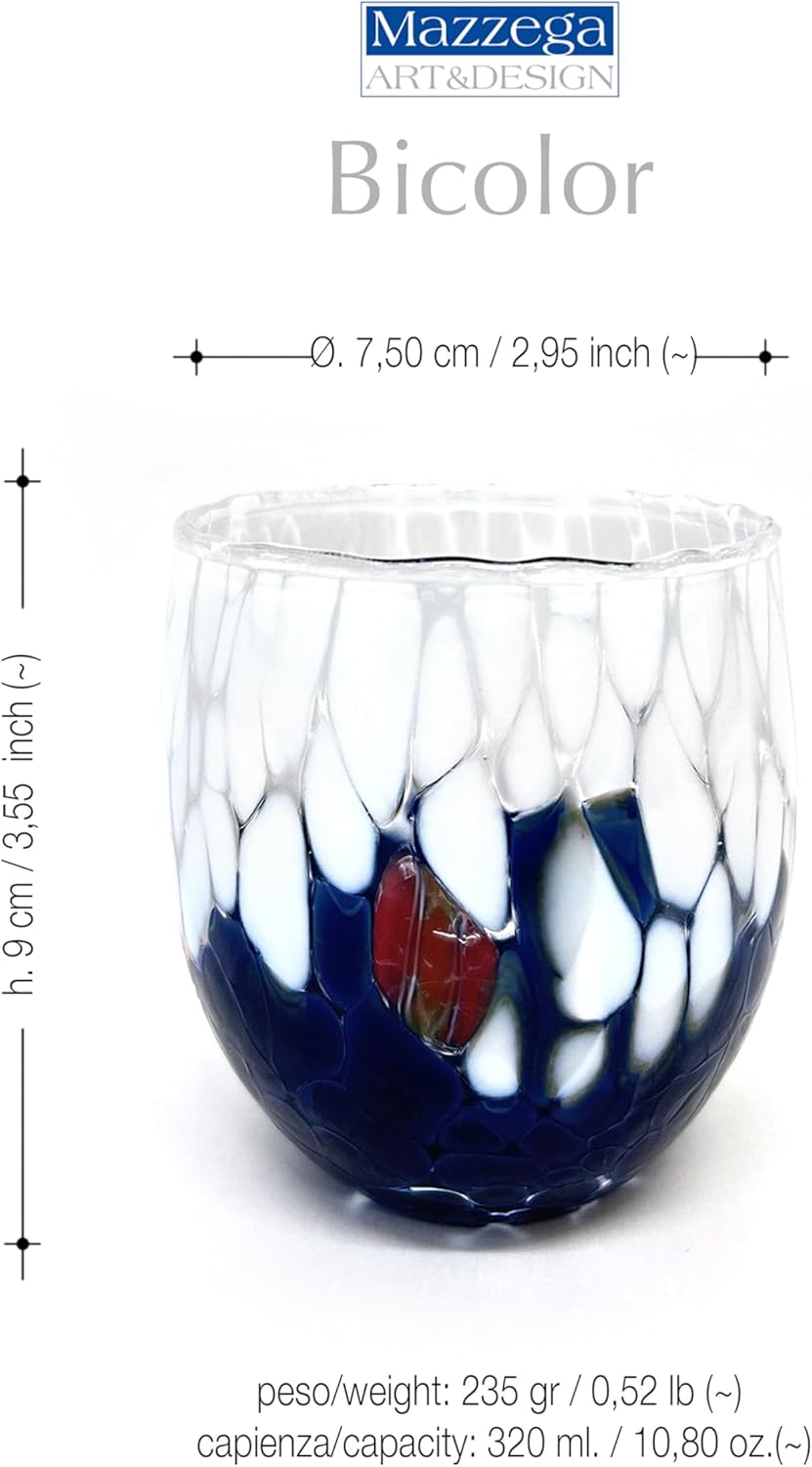 6 Wassergläser aus Glas „Die Farben von Murano“ BICOLOR