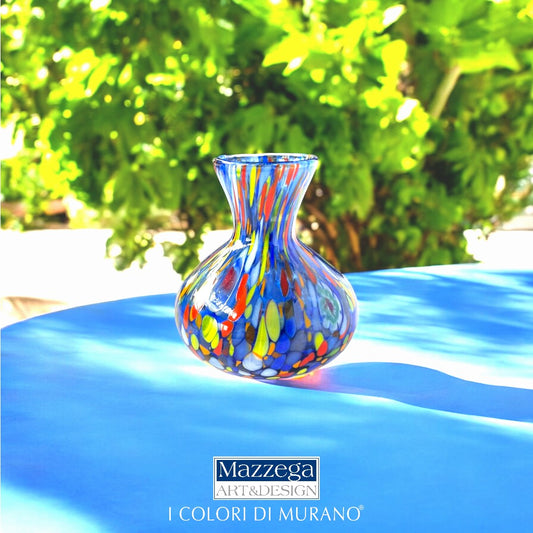 Vaso in Vetro Classic Soffiato e Lavorato a Mano con Murrine di Murano, linea “I Colori di Murano” Made in Italy h. 9,5 cm.