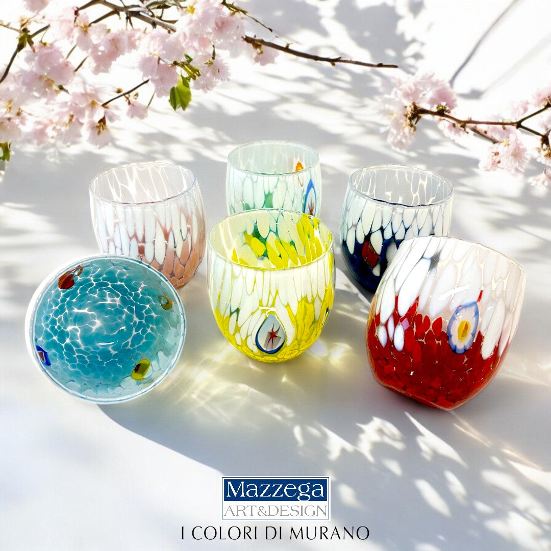 6 Wassergläser aus Glas „Die Farben von Murano“ BICOLOR