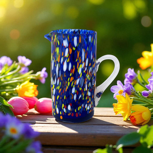Caraffa Classic in Vetro Soffiata e Lavorata a Mano con Murrine di Murano, linea “I Colori di Murano” 1000 ml. Made in Italy