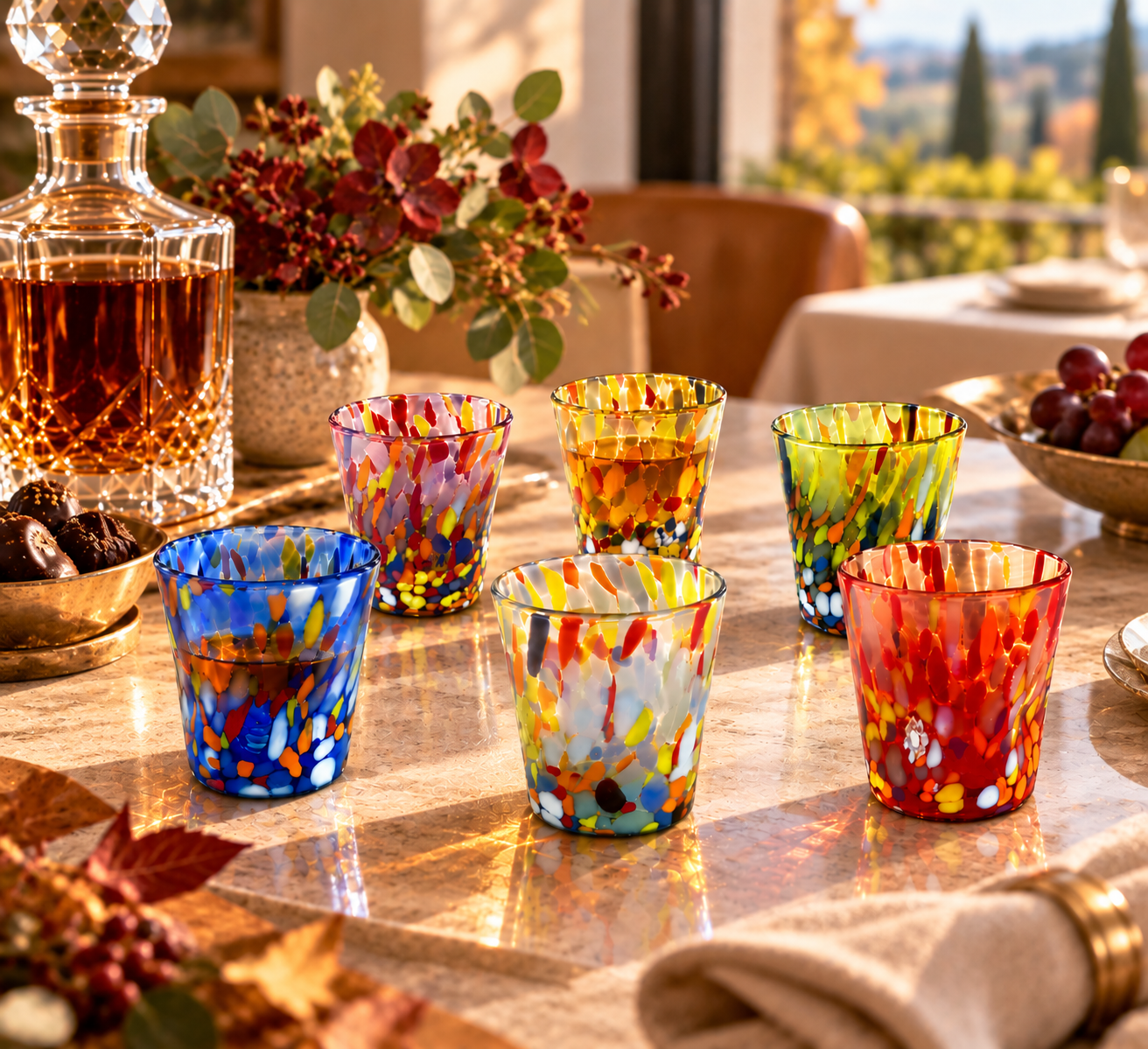 6 Classic-Likörgläser aus mundgeblasenem und handgefertigtem Glas mit – Mazzega Art & Design