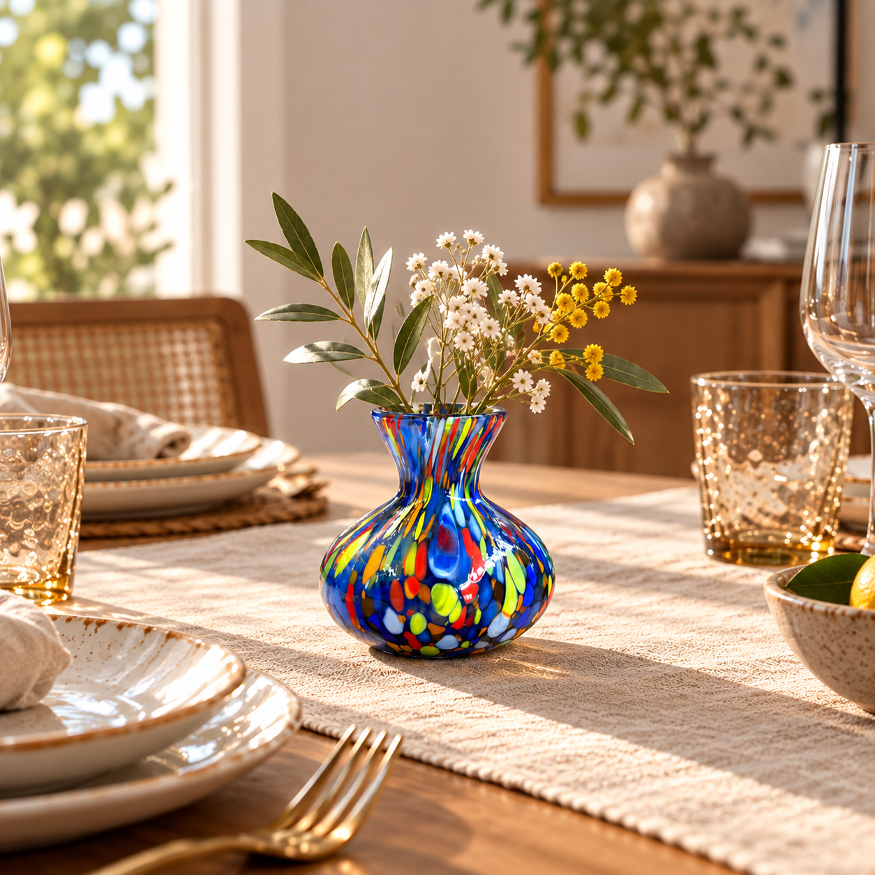 CLASSIC Vase aus mundgeblasenem Glas, handgefertigt mit Murano-Murrine – Mazzega Art & Design
