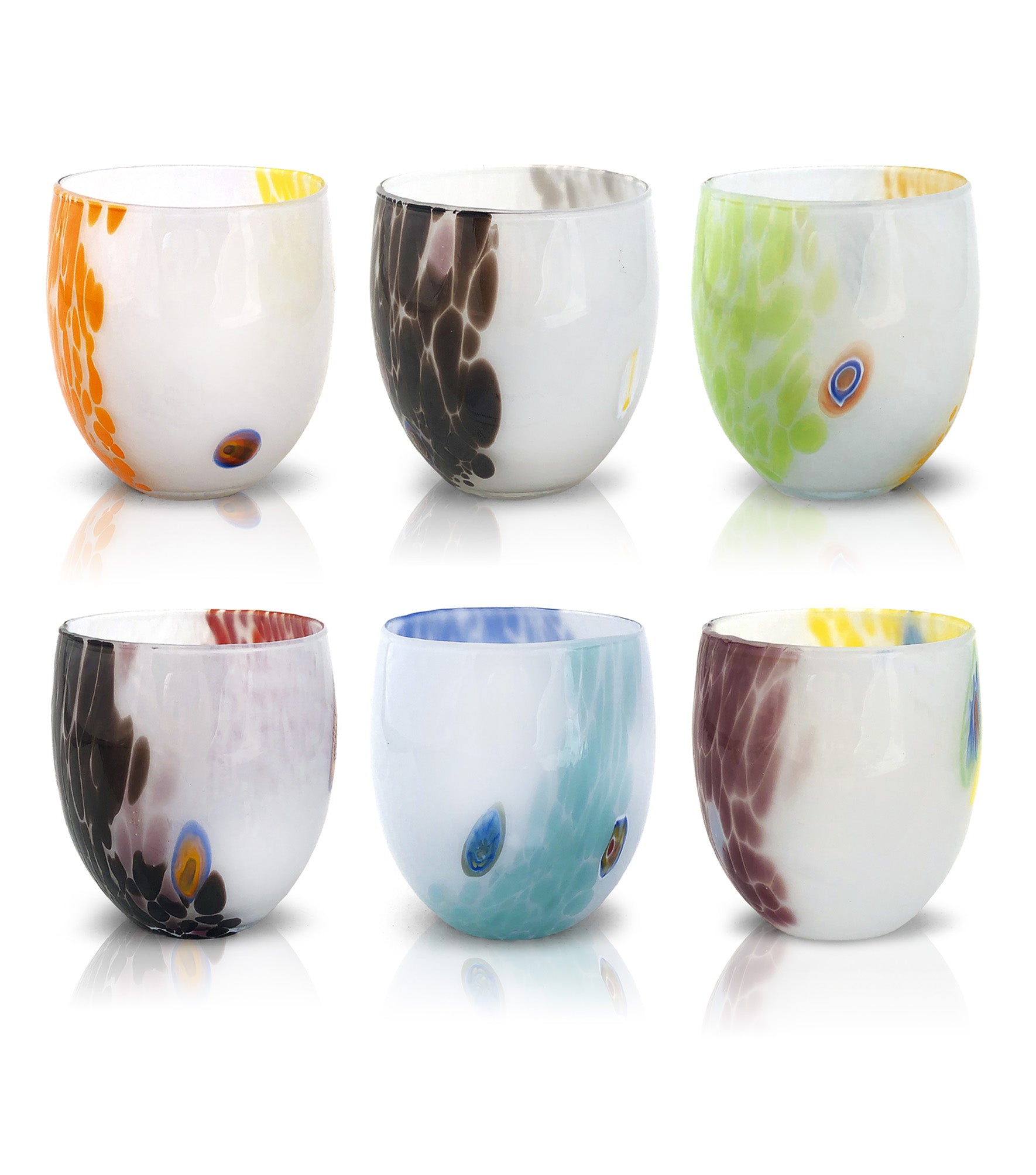 Set 6 Bicchieri acqua Murano in vetro colori assortiti con murrine