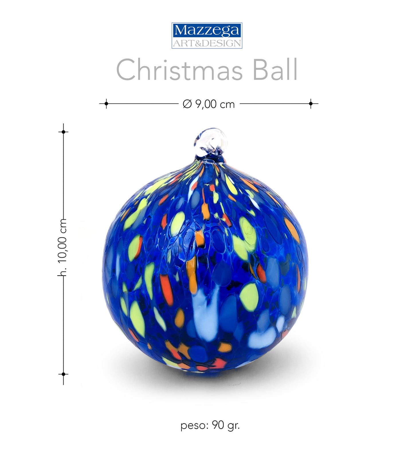 6 palline di Natale Classic in Vetro Soffiate e Lavorate a Mano con Murrine di Murano, linea “I Colori di Murano” Made in Italy