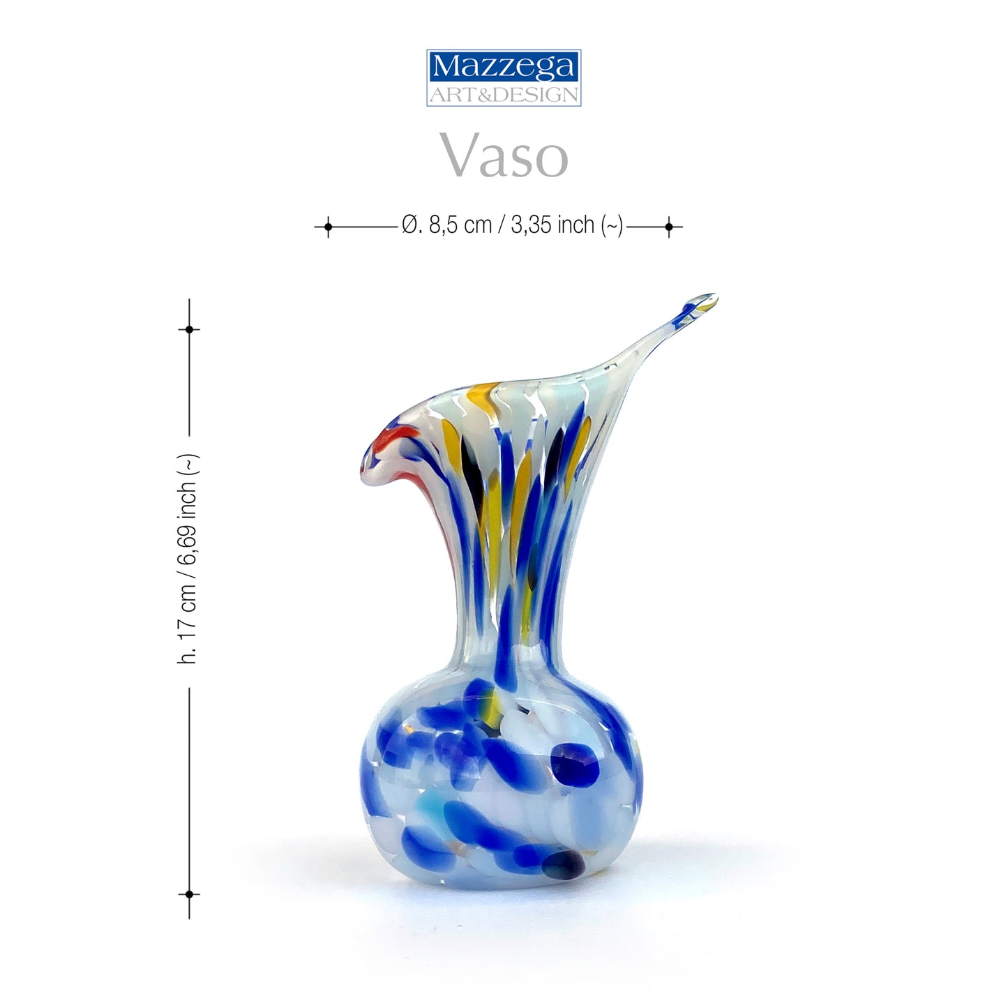 Vaso in vetro di Murano, soffiato e lavorato a mano, linea "I Colori di Murano" h. cm. 17 - Made in Murano. Cod. 13