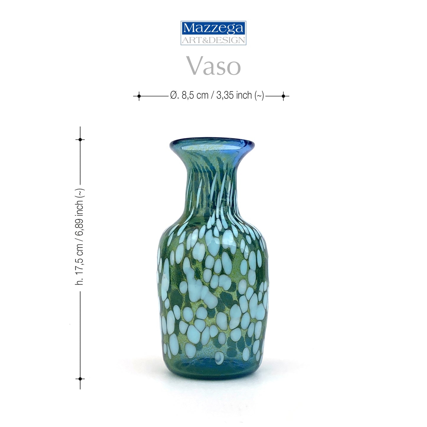 Vaso in vetro di Murano, soffiato e lavorato a mano, linea "I Colori di Murano" h. cm. 17,5 - Made in Murano. Cod. 22