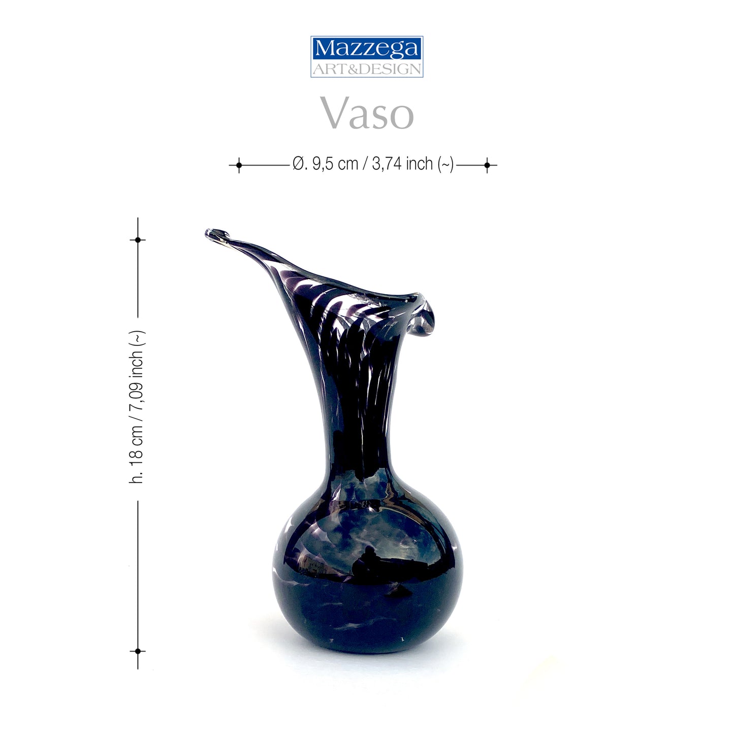 Vaso in vetro di Murano, soffiato e lavorato a mano, linea "I Colori di Murano" h. cm. 18 - Made in Murano. Cod. 26