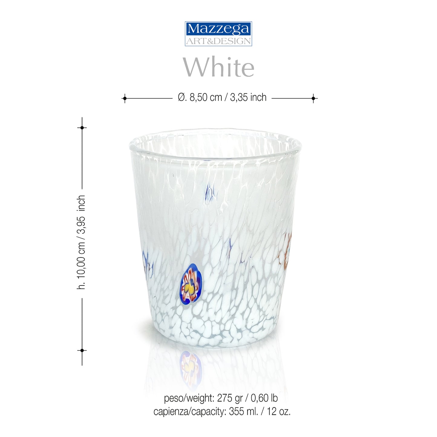 Bicchieri Goto Tumbler in Vetro Soffiati e Lavorati a Mano con Murrine Murano - I Colori di Murano - “Tumbler 350 ml.