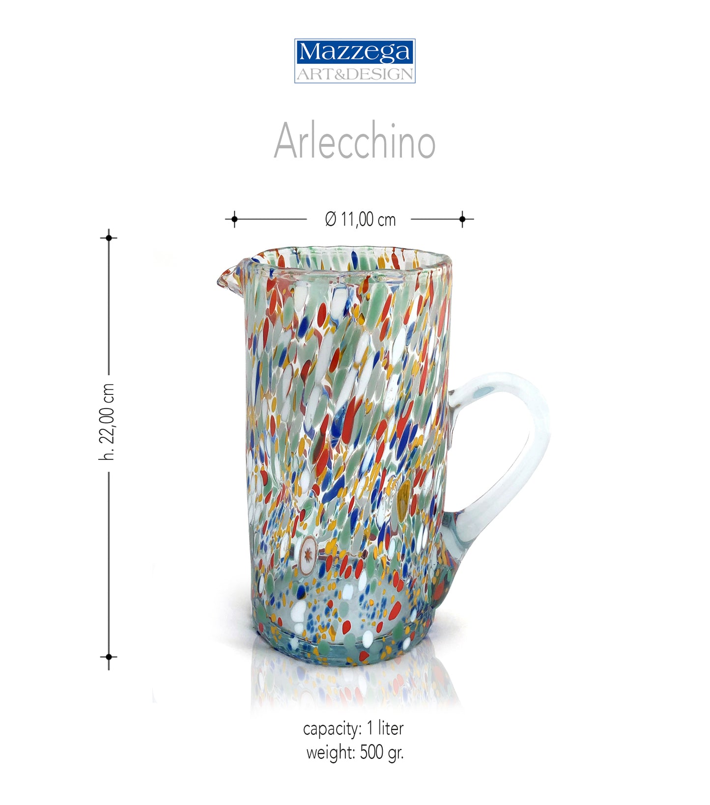 Caraffa in Vetro “I Colori di Murano”. ARLECCHINO 22
