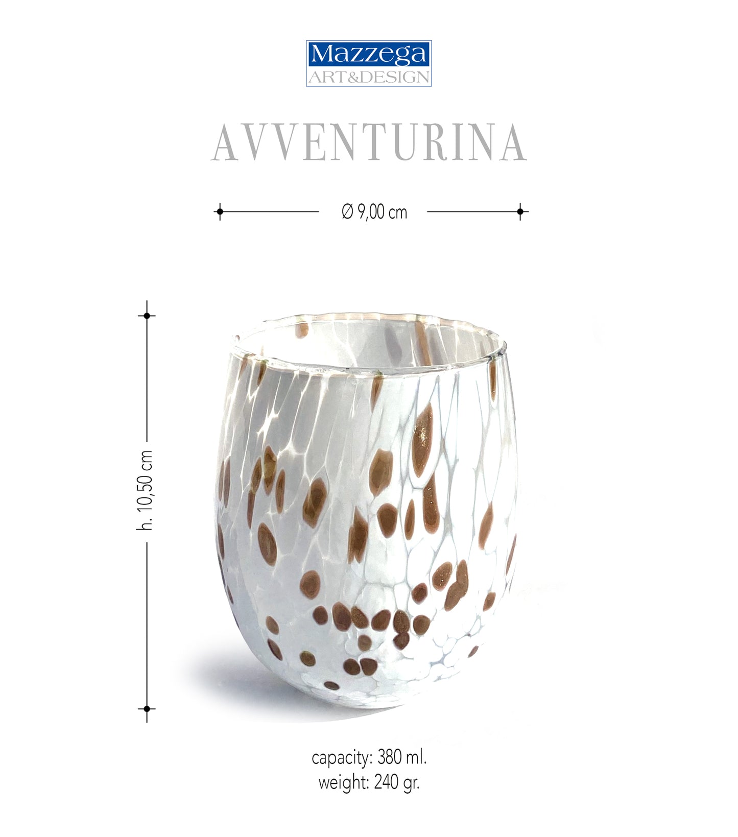 6 Bicchieri ACQUA BIG AVVENTURINA BLU in Vetro Soffiati e Lavorati a Mano con Murrine di Murano, linea “I Colori di Murano” 435 ml. Made in Italy