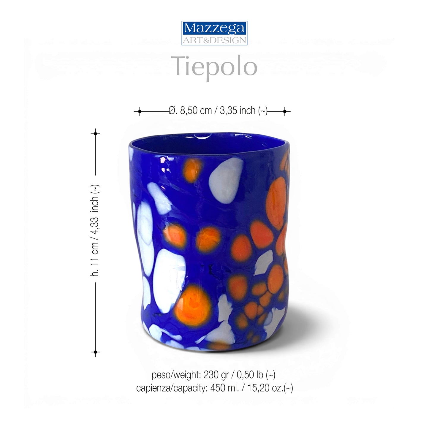 Bicchieri Tiepolo in vetro di Murano, realizzati nell'isola di Murano, soffiati e lavorati a mano da maestri Vetrai - SPECIAL EDITION - 450 ml.