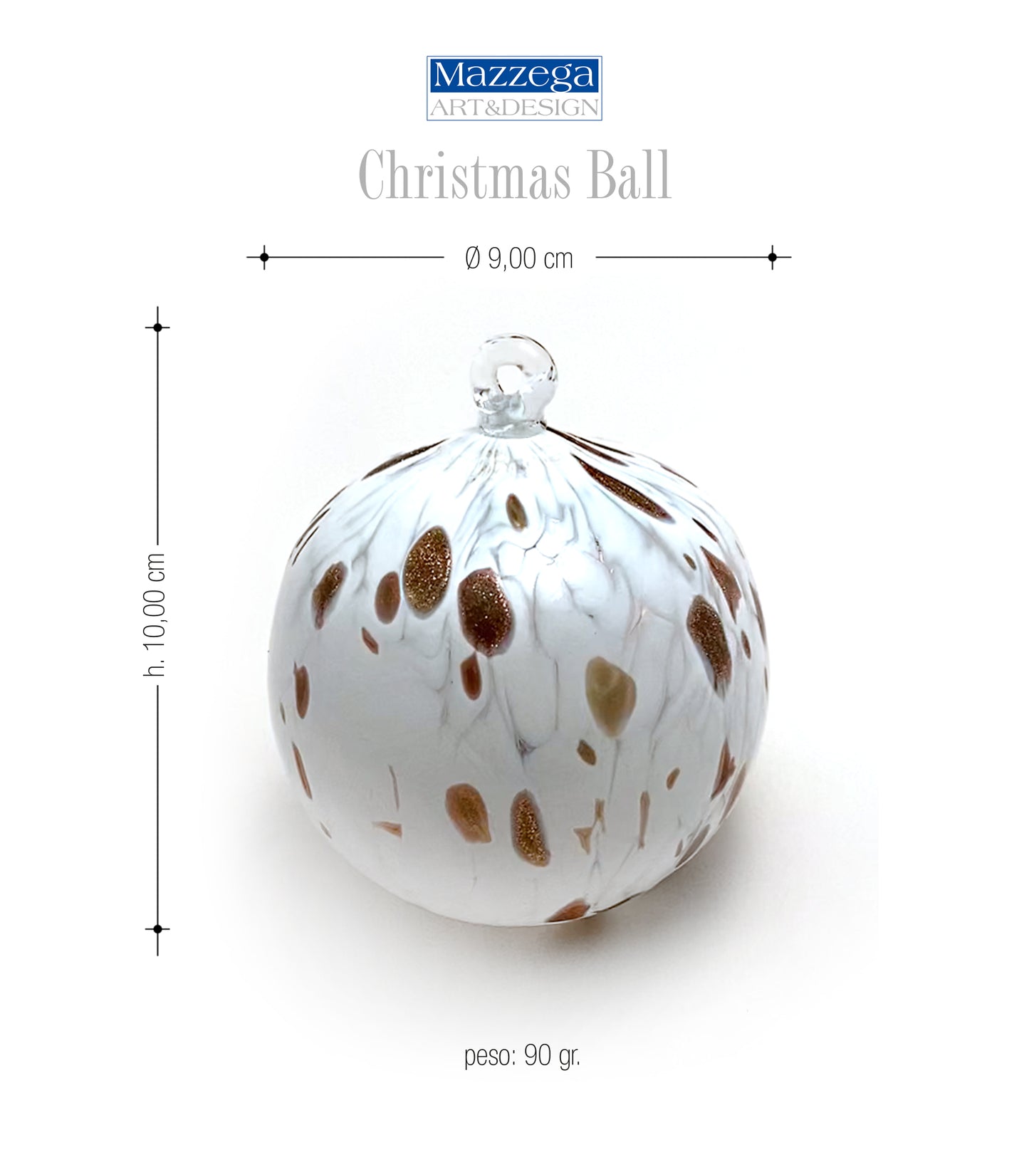 Boules de Noël en verre « I Colori di Murano », pack de 6 grandes boules de verre soufflées colorées, fabriquées à la main, décorations de Noël pour le sapin de Noël avec anneau de suspension Ø 9 cm. Aventurine