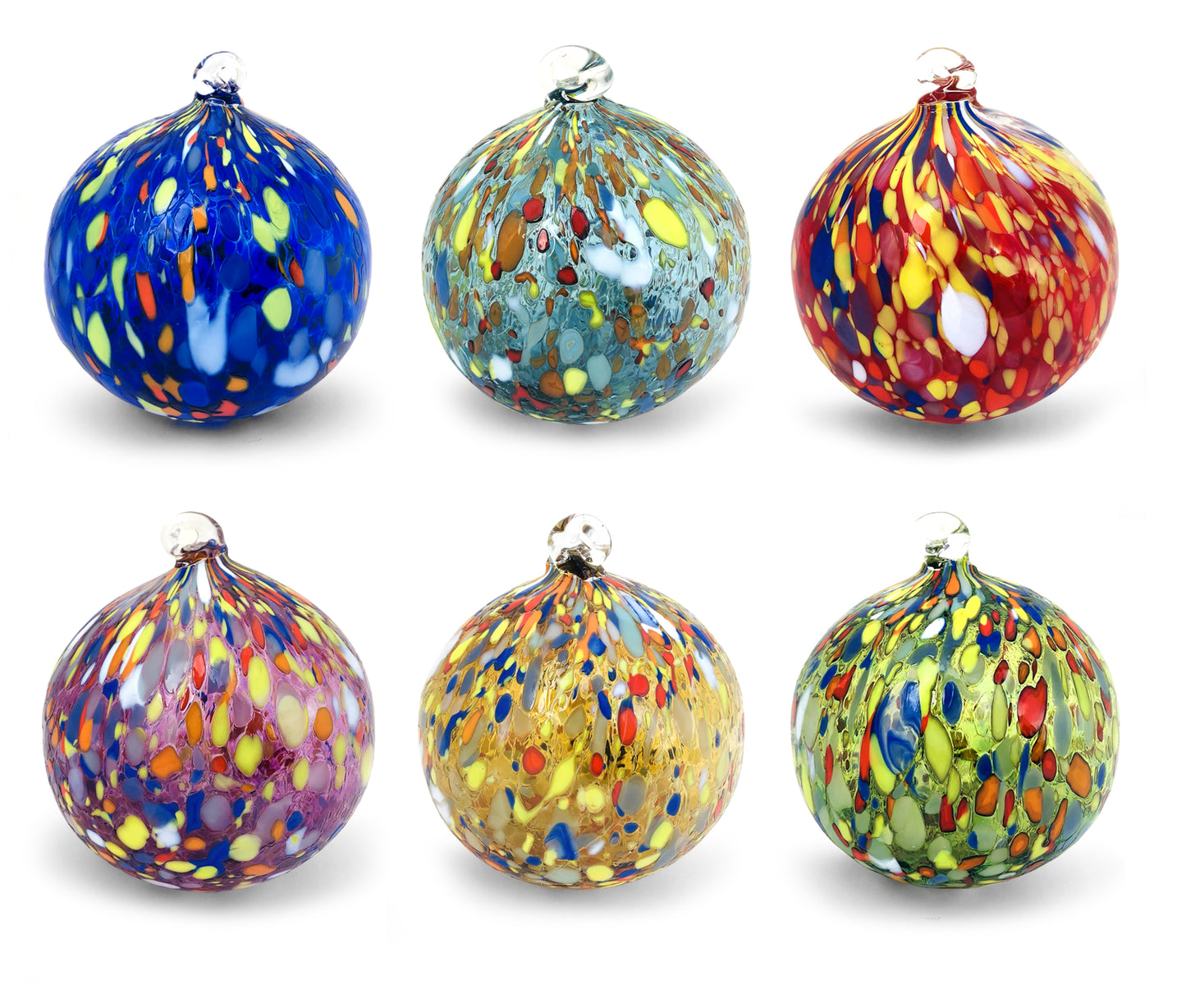 6 palline di Natale Classic in Vetro Soffiate e Lavorate a Mano con Murrine di Murano, linea “I Colori di Murano” Made in Italy