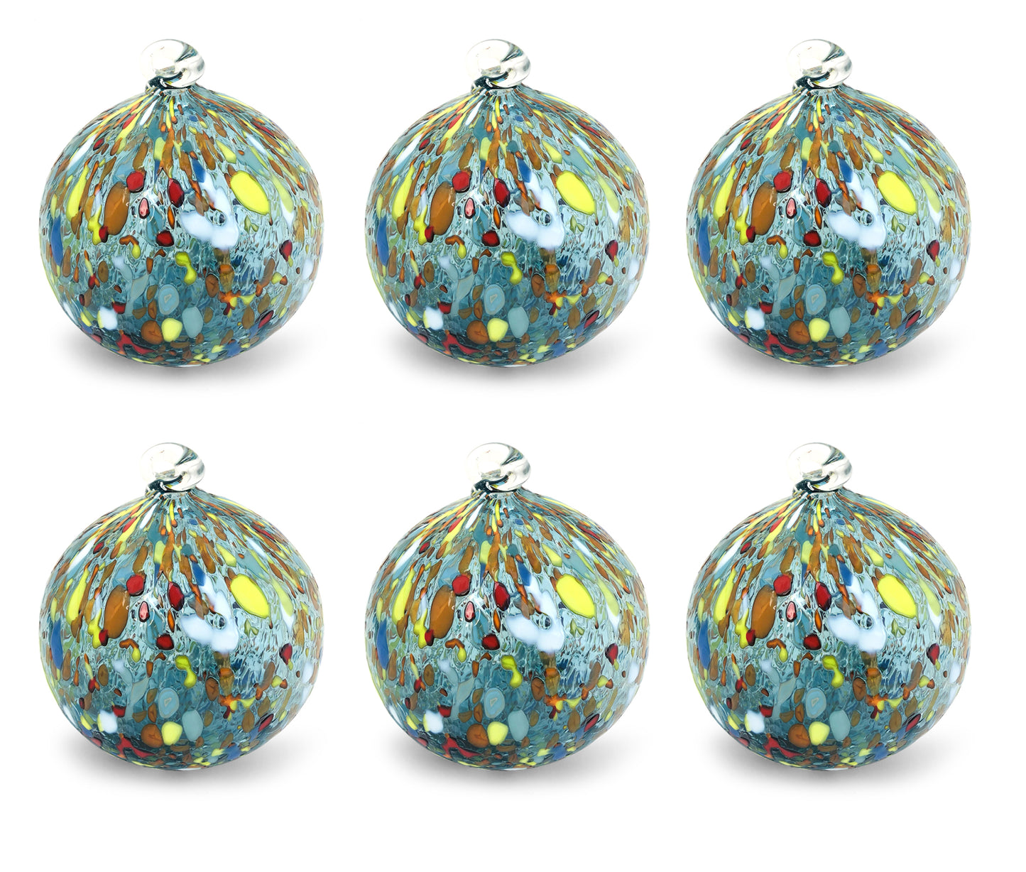 6 palline di Natale Classic in Vetro Soffiate e Lavorate a Mano con Murrine di Murano, linea “I Colori di Murano” Made in Italy