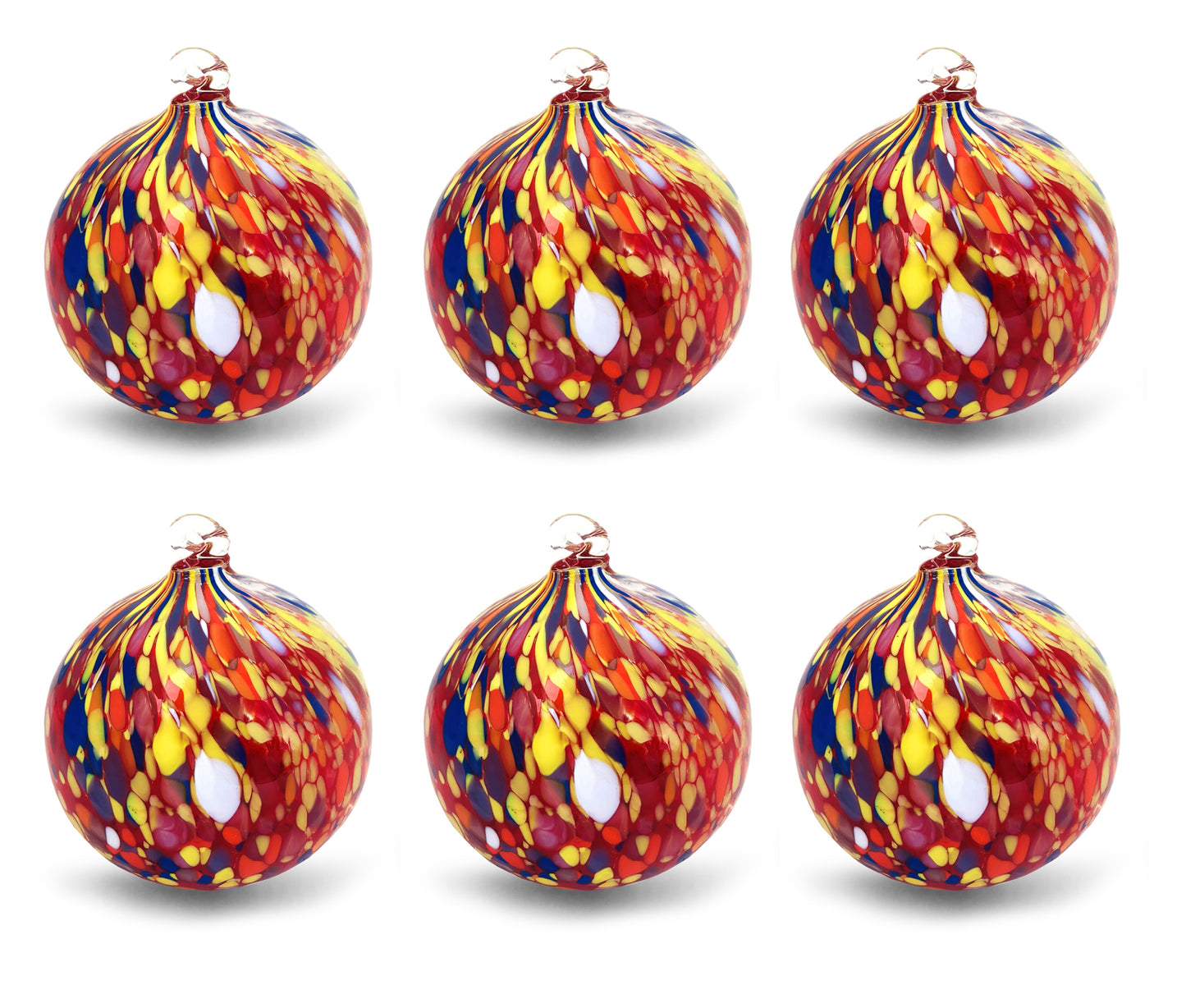 6 palline di Natale Classic in Vetro Soffiate e Lavorate a Mano con Murrine di Murano, linea “I Colori di Murano” Made in Italy