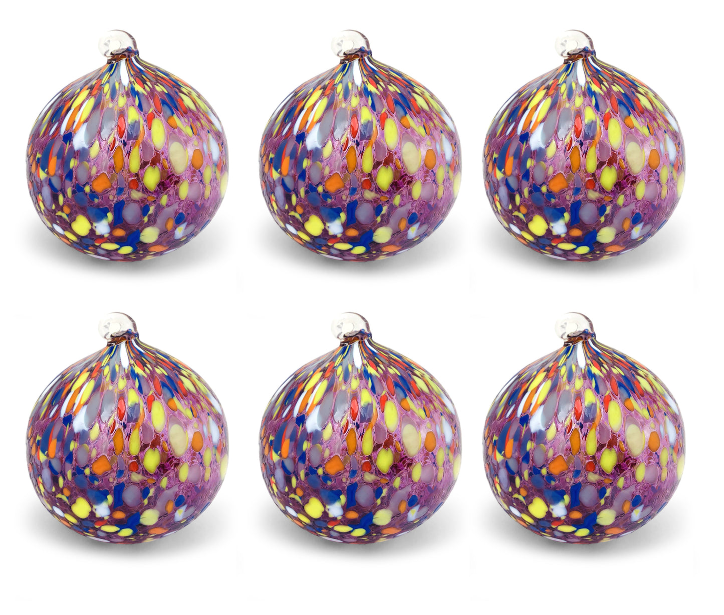 6 palline di Natale Classic in Vetro Soffiate e Lavorate a Mano con Murrine di Murano, linea “I Colori di Murano” Made in Italy