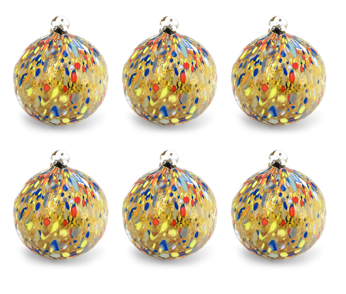 6 palline di Natale Classic in Vetro Soffiate e Lavorate a Mano con Murrine di Murano, linea “I Colori di Murano” Made in Italy