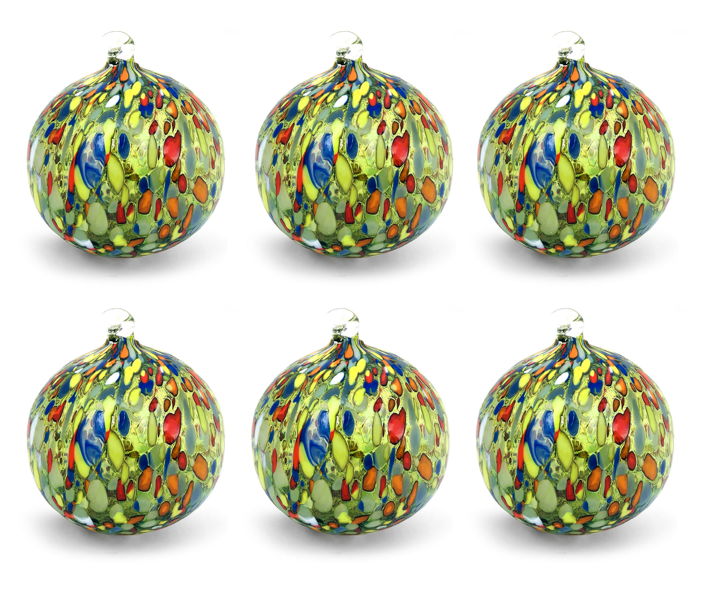 6 palline di Natale Classic in Vetro Soffiate e Lavorate a Mano con Murrine di Murano, linea “I Colori di Murano” Made in Italy
