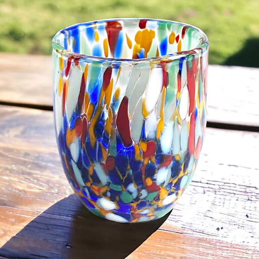 Bicchieri Shot Arlecchino in Vetro Soffiati e Lavorati a Mano con Murrine di Murano, linea “I Colori di Murano” 50 ml. Made in Italy