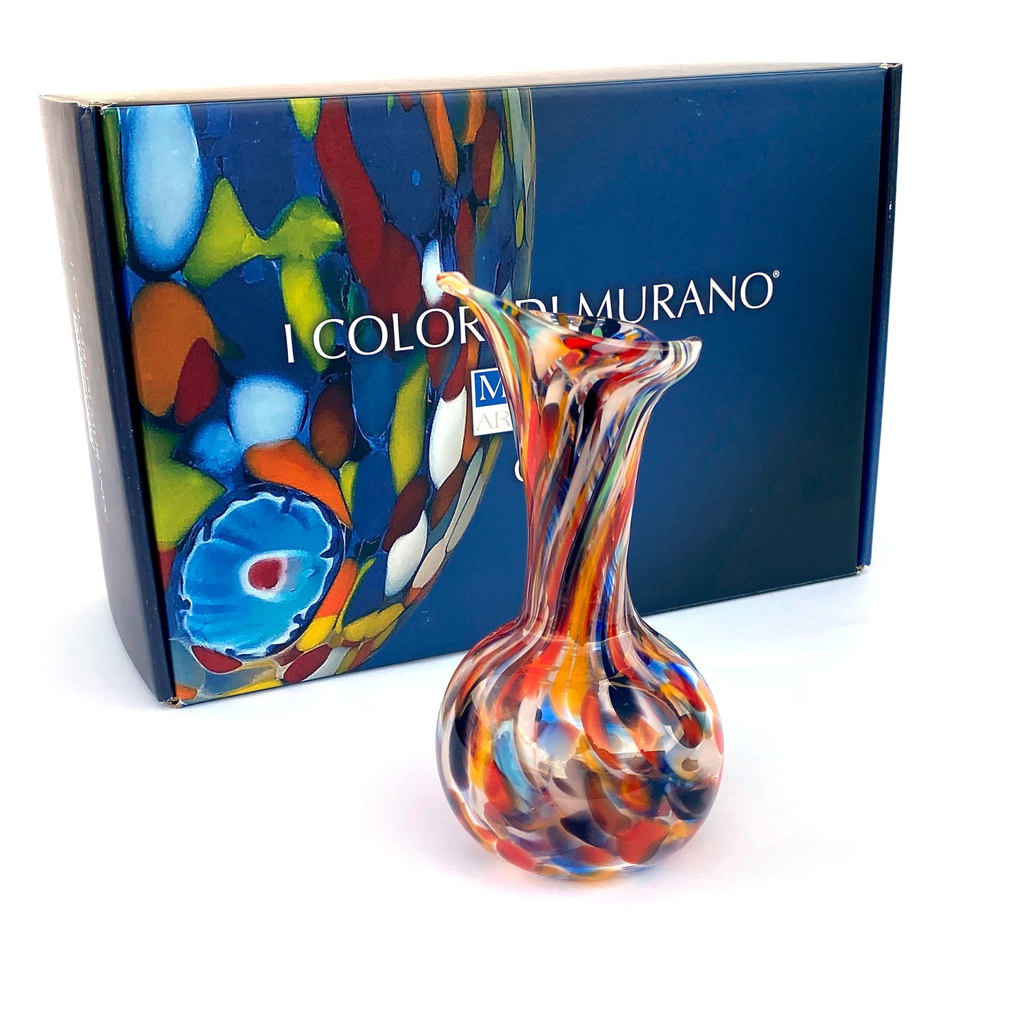 Vaso in vetro di Murano, soffiato e lavorato a mano, linea "I Colori di Murano" h. cm. 19,5 - Made in Murano. Cod. 14