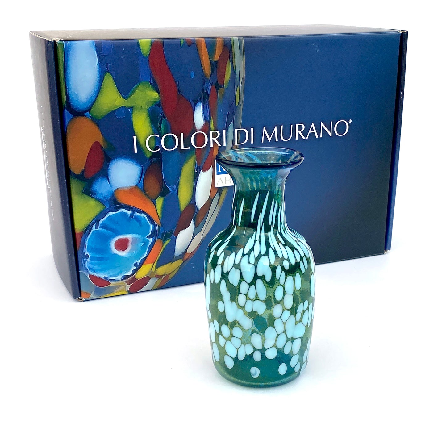 Vaso in vetro di Murano, soffiato e lavorato a mano, linea "I Colori di Murano" h. cm. 17,5 - Made in Murano. Cod. 22