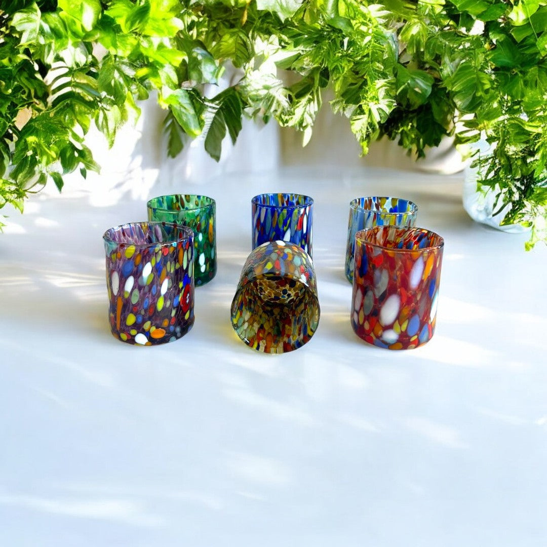 Bicchieri Shot Classic in Vetro Soffiati e Lavorati a Mano con Murrine di Murano, linea “I Colori di Murano” 75 ml. Made in Italy
