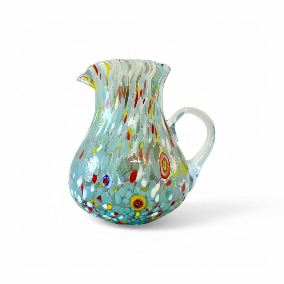 1 Caraffa Colombina in Vetro Soffiata e Lavorata a Mano con Murrine di Murano, linea “I Colori di Murano” 1000 ml. Made in Italy