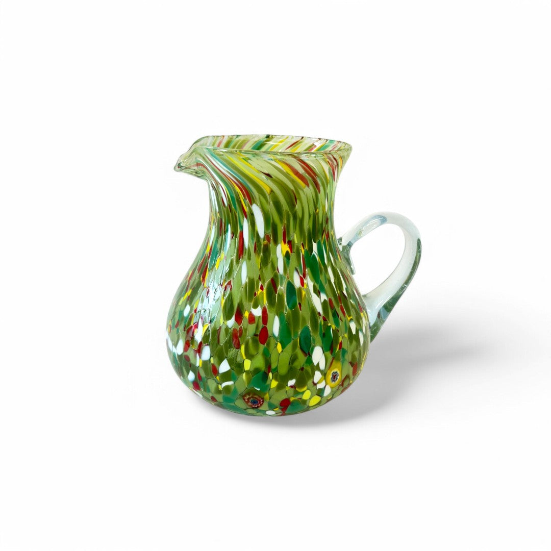1 Caraffa Colombina in Vetro Soffiata e Lavorata a Mano con Murrine di Murano, linea “I Colori di Murano” 1000 ml. Made in Italy